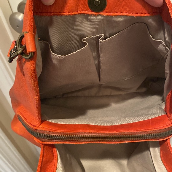 American Leather Company Austin Triple Entry Bucket  Bag - Orange - Picture 5 of 6
